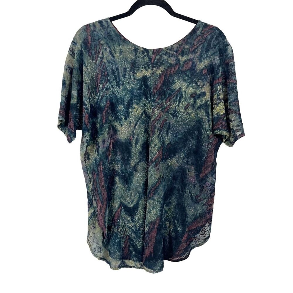 Vintage Dark Multi Embroidered Sheer Top Artsy Boho Fairy Grunge Size Small